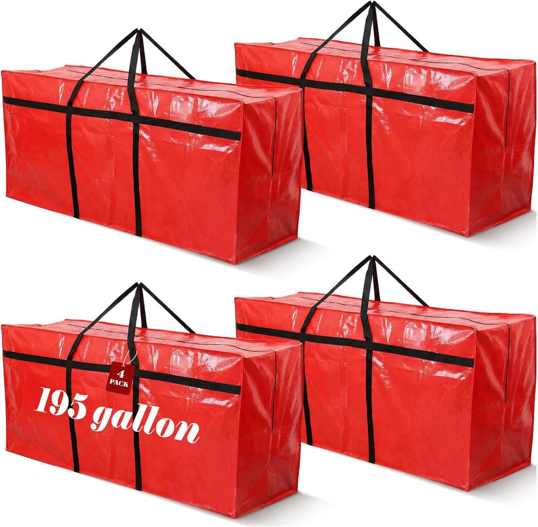 Windyun 4 Pack 195 Gallon Extra Large Moving Bags XXL Heavy Duty Storage Bag with Strong Zipper Handle Jumbo Big Tote Box Foldable for College Dorm Travel Clothes Duffle Blanket Pillow(Red)