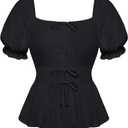 Scarlet Darkness Women Renaissance Shirt Puff Sleeve Square Neck Peasant Pirate Blouse (Large, Black)
