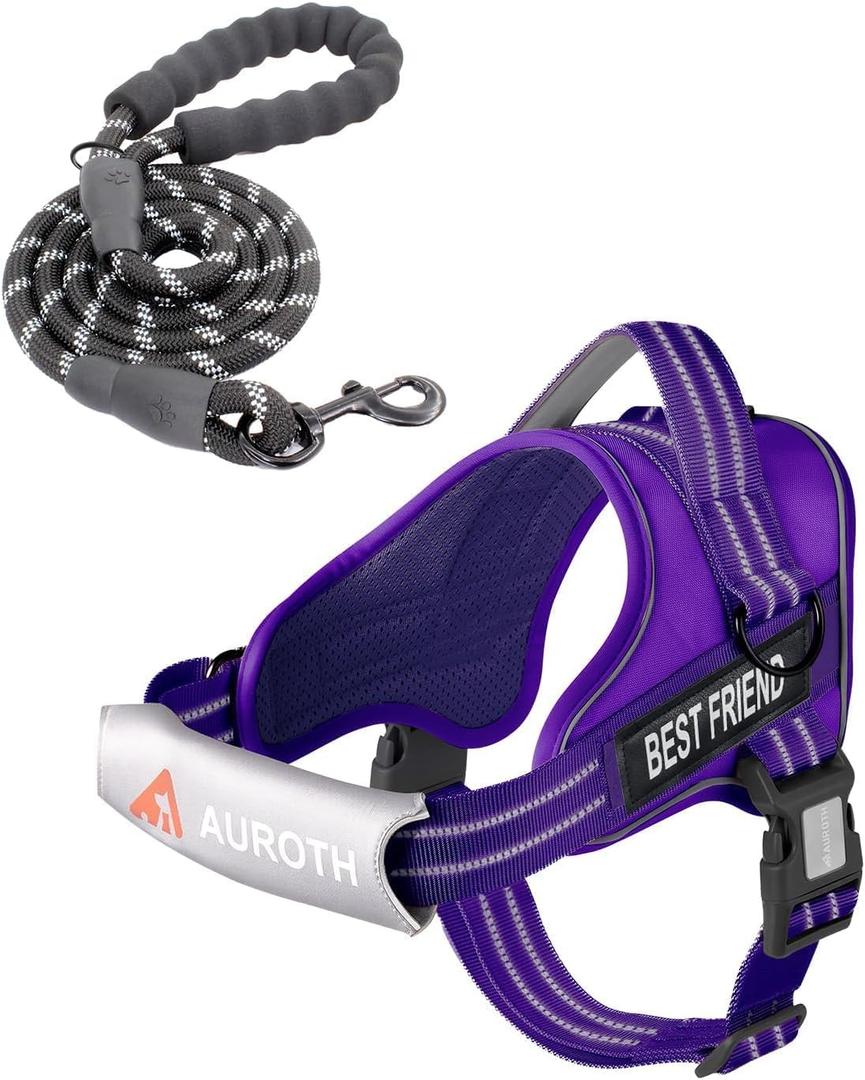AUROTH Dog Harness and Leash Set, Soft Padded Service Dog Vest with 5.25FT Dog Leash, No Choke, Easy On Pet Vest, Adjustable Reflective No Pull Pet Vest Medium Sized Dog, Easy Walking and Training