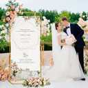 Babenest Welcome Sign Stand, Gold Adjustable Metal Linen Sign Holder with 4 Ground Stakes & 2 Leather Straps, Wedding Banners & Posters for Baby Bridal Valentine Standing Display (Without Signs)
