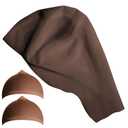 Iceyyyy 1 Pack Dark Brown Bald Cap,Elastic Halloween Bald Caps Brown Skin with 2 Hairnets,Black Latex Fake Wig Cap for Halloween Makeup Costume Theatre and Cosplay Party