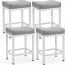 DUMOS Saddle Bar Stools Set of 4, 24 Inch Counter Height Stools with Curved PU Leather Surface, 3.7" Thick Upholstery Bar Height Stools with Footrest for Kitchen Island, Dining, Cafe, Gray