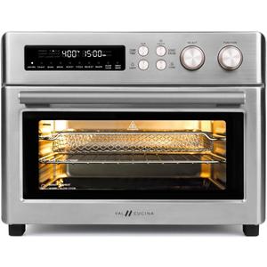 VAL CUCINA Infrared Heating Air Fryer Toaster Oven, Extra Large Countertop Convection Oven 10-in-1 Combo, 6-Slice Toast, Enamel Baking Pan Easy Clean with Recipe Book, Brushed Stainless Steel Finish