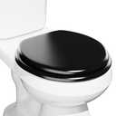 Round Black Slow Close Toilet Seat, Heavy Duty Wood Toilet Seat with Baked Enamel Finish, Support 400 bls, Toilet Lid with Soft Close Zinc Alloy Hinges, Grip-Tight Bumpers, Easy Clean, Quick-Assembly