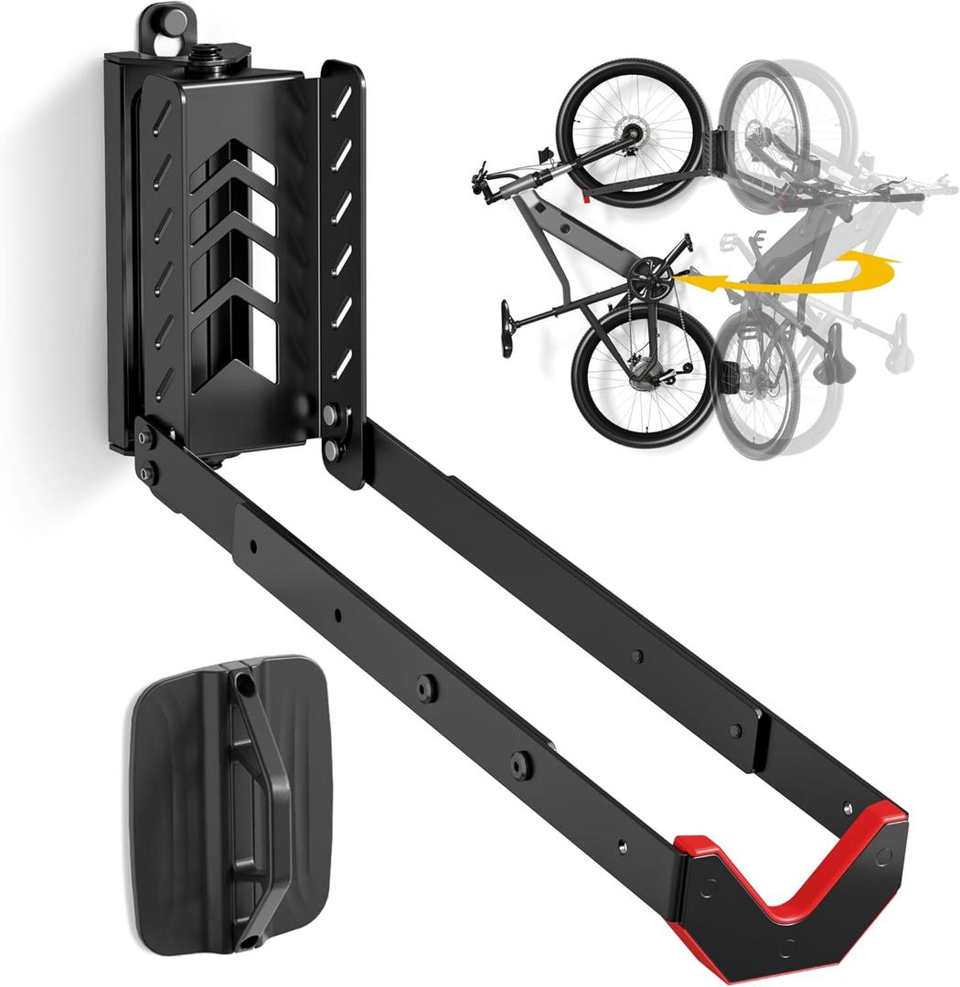 monTEK No-Lift Swivel Bike Wall Mount, Bike Hangers for Garage, 1 Pack
Space-Saving Bike Storage Rack pivots 120°, 4 Settings fit 16-29 in Wheels and Tires up to 3.54 in Wide, Holds 77 lb Each