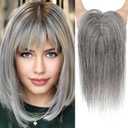 REECHO Hair Toppers for Women Real Human Hair, Hair Toppers with Bangs, Topper Hair Pieces for Women with Thinning Hair, Clip In Hair Topper Top Hair Extensions 10 Inch - Light Grey