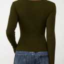 KIRUNDO Womens Tops Boat Neck Long Sleeve Ribbed Knit Slim Fit Stretch Shirts Workout Going Out Top Early Fall Fashion (Green, M)