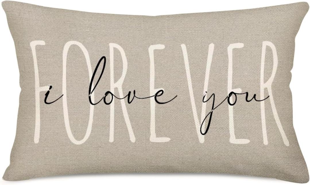 Xihomeli Home Decorative 12x20 Inch Throw Pillow Covers I Love You Forever Inspirational Quotes Cotton Linen Gray Cushion Case Happy Festival Rectangle Pillowcase (Love Forever, 12"x20")