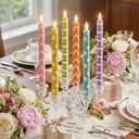 Honoson 6 Pcs Mother's Day Flameless Taper Candles 10.6 Inch Colorful Geometric Candles Battery Operated LED Candlesticks for Summer Dinner Table Home Party Decor