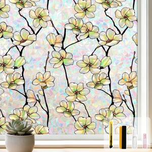 Kromapolis Window Privacy Film, Stained Glass Magnolia Floral 35.4″ x 78.7″