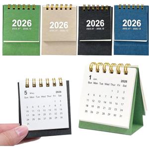 Mini Desk Calendar 2025-2026,4Pack Small Desk Calendar,Runs from July 2025 to Dec 2026 Monthly Planner Calendar Gold Twin-Wire Binding for Home Office School (Black Green Blue Beige)