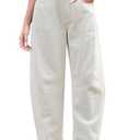 GREAIDEA Mid Rise Barrel Jeans for Women Wide Leg Mid Waist Cropped Cotton Pants Y2k Baggy Boyfriend Jeans with Pockets White XS