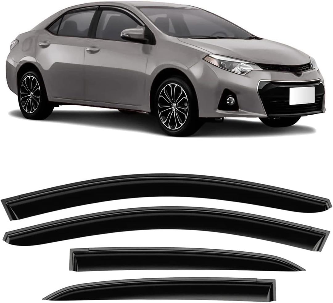 Tape-On Rain Guard 4-Piece for 2014-2019 Toyota Corolla Windows Visor Shield Shade Smoke 94989