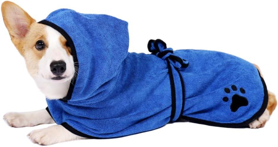 Dog Towels for Drying Dogs with Hooded, Dog Robe for After Bath, Microfibre Absorbent Pet Shower Robe for Cats and Dogs of All Breeds, Small(Blue)