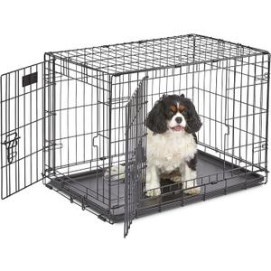MidWest Homes for Pets 30-Inch iCrate for Medium Breeds, 21-40 lbs, Double Door Folding Dog Crate with Divider Panel, Leak-Proof Tray & Secure Latches, Portable, Durable & Easy to Assemble