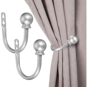 Sumnacon Set of 2 Decorative Curtain Holdbacks, Wall Mounted Aluminum Alloy Window Drapery Tiebacks for Bedroom, Livingroom Office Come with Screws, Silver