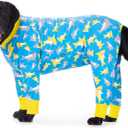 Dog Pajamas Jumpsuit for Medium Large Dogs,Lightweight Dog Pjs Clothes Apparel Onesies,Shirt for Large Size Dogs After Surgery, Full Belly (30 (Chest 29.92 in | Backlength 19.69 in), Blue Dinosaur) (yellow shark)