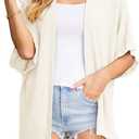 STYLEWORD Women's Summer Fashion Cardigan Lightweight Short Sleeve Beach Cover Up Kimonos (Medium, Cream)