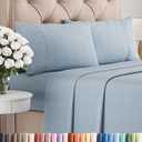 Queen Size 4 Piece Sheet Set - Comfy Breathable & Cooling Bed Sheets Set - Hotel Luxury Bedding for Women, Men, Kids, Teens, Boys & Girls - Deep Pockets, Soft & Wrinkle Free - Blue (Heathered Sheets)