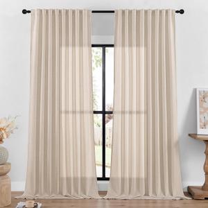 DaysU Linen Curtains - 108 Inch Long, 2 Panel Set for Bedroom/Living Room, Oatmeal Semi Sheer Farmhouse, Rod Pocket, Light Filtering Privacy (54"W x 108"L (Pack of 2))