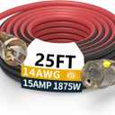 25FT 14/3 Gauge Heavy Duty Outdoor Extension Cord Waterproof with Locking LED Lighted Plugs, SJEOW All-Weather Jacket (-50C to 105C), 15amp 1875W, 3 Prong, ETL Certified