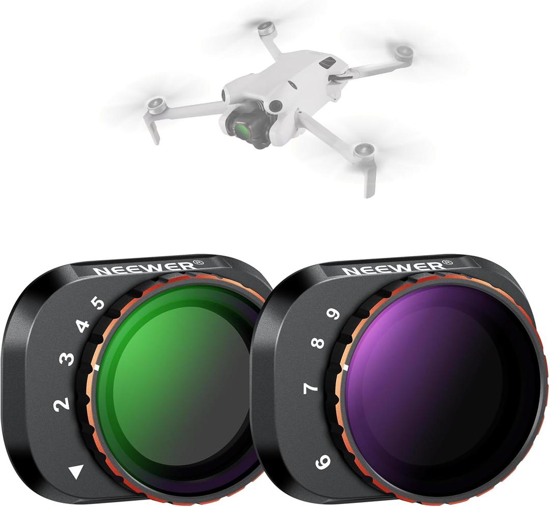 NEEWER Variable ND Filter Set Compatible with DJI Mini 4 Pro, ND2-32 (1-5 Stops) + ND64-512 (6-9 Stops) Multicoated HD Optical Glass Drone Camera Lens Accessories Aerial Photography Video Recording