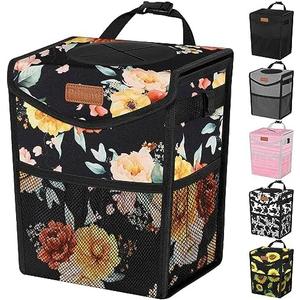 Pritent Car Trash Can with Lid, Cute Leakproof Car Trash Garbage Bag Hanging Vehicle Trash Bin Small Portable Automotive Garbage Cans Organizer for Back/Front Seat/Console(2.8 Gallons,Rose)