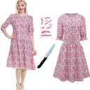 Barbara Dress Costume Lydia's Floral Print Dress Womens Halloween Cosplay Outfit (Pink)