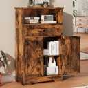 Floor Cabinet, Farmhouse Storage Cabinet with Barn Doors and Drawer, Freestanding Adjustable Shelf Organizer for Bathroom, Kitchen, Living Room Rustic Brown, 39.4"H x 23.6"W x 11.8"D