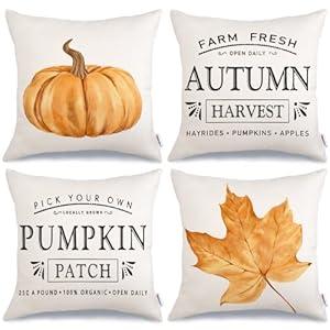 GEEORY Fall Pillow Covers 20x20 inch Set of 4 Pumpkin Maple Leaf Harvest Outdoor Fall Pillows Decorative Throw Pillows Farmhouse Thanksgiving Autumn Cushion Case for Couch