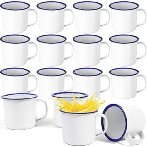 15 Pcs 4 oz Enamel Camping Coffee Mugs Mini Metal Mug with Handle Small White Enamel Mug Vintage Round Tea Cup Portable Drinking Cups for Outdoor Indoor Picnic Travel Camping Holiday Gifts