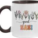 Great Nani Gift - Floral Mug - Gift For New Great Nani - Baby Announcement - Pregnancy Announcement Nani - Mothers Day Gift - Birthday Gift - Black Accents Mug 11oz