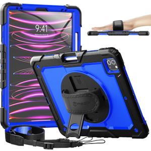 Timecity for iPad Pro 12.9 Case 6th/5th/4th/3rd Gen, 360 Rotating Stand, Pencil Holder & Wireless Charging, Shockproof with Screen Protector & Shoulder Strap - for Designers & Professionals-Dark Blue