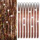 Hair Tinsel 8 Packs 1600 Strands 50 Inch Tinsel Hair Extensions Brown Heat Resistant Glitter Sparkling Shinny Fairy Hair Accessories for Women(Brown, 50Inch)