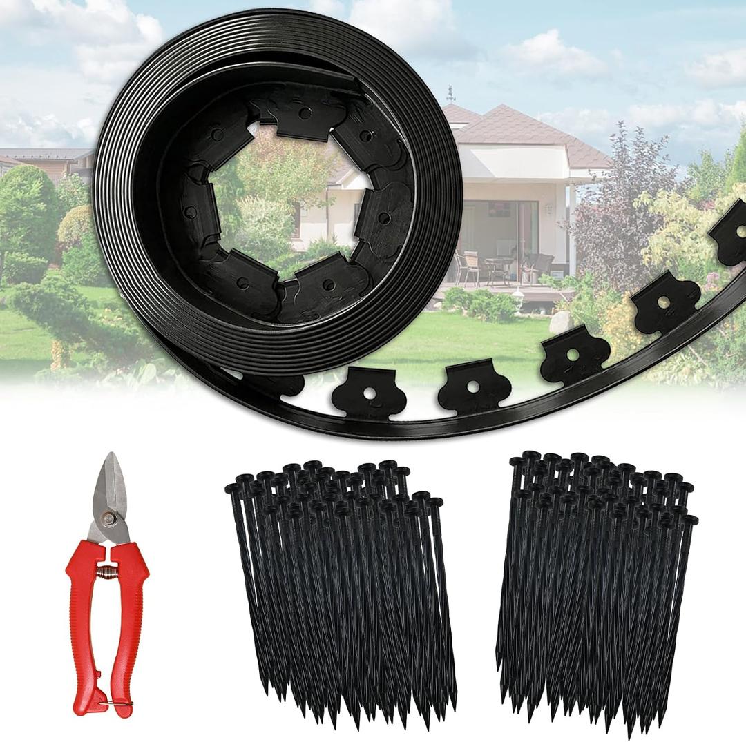 80 ft Fence Edging for Landscaping Include Garden Pruning Scissors,80 Spikes,80 ft Lawn Edging Edging for Landscaping Edging and Garden Edging and Garden Border and Flower Bed Edging (Black-80ft)