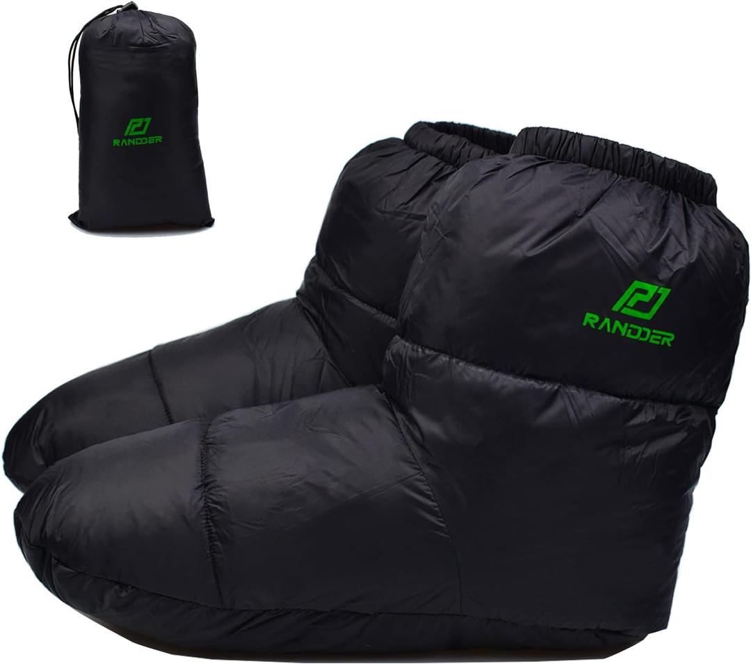 Down Booties Warm Socks for Men & Women - Ultralight Sleeping Sock for Camp, Backpacking - Soft & Cozy Camping Sleeping Bag Tent Down Slippers Foot Warmer (Large, Black)