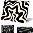 AKIT Compatible with MacBook Air 13 inch Case 2025 2024-2022 M4 M3 M2 A3240 A3113 A2681, Unique Pattern Hard Shell Laptop Case+Screen Protector+Keyboard Cover for MacBook Air 13.6 inch, Black Wave