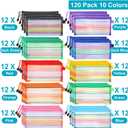 Fainne 120 Pack Mesh Pencil Pouch Mesh Zipper Pouch 9" x 4.7" Pencil Case Bulk Multipurpose Cosmetics Toiletry Small Bag for Office Travel(Multicolored Stripes Colors)