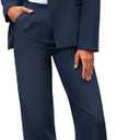 Casly Lamiit Women's 2 Piece Business Casual Outfits Blazer Wide Leg Pants Matching Dressy Formal Suit Sets L Navy Blue