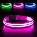 BSEEN Light Up Dog Collar - Glowing LED Dog Collar Rechargeable, Double Line Fiber Optic Adjustable Lighted Puppy Collar Dog Lights for Night Walking (Pink, Small)