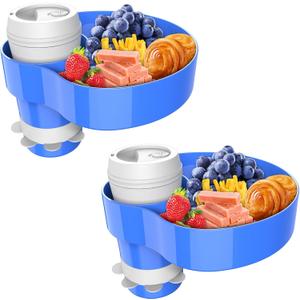 [2 Packs] Kids Car Seat Tray, Travel Tray with Cup Holder for Toddler, Kids Car Seat Food Snack Tray for Road Trip, Stroller snack tray travel must haves - Blue Color