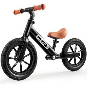 SYNCFUN Toddler Balance Bike, Adjustable Seat and Carry Handle, 12'' Anti-Skid Tires, Toddler Bike for 2, 3, 4, 5 Year Old Boys and Girls, Gift Bike for 2-5 Boys Girls (Black)