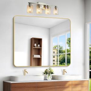 BONEWEI Gold Bathroom Mirror,40x48 inch Wall Mirror for Bathroom Wall Mounted, Round Rectangle Mirror for Bathroom Over Sink, Modern Frame for Home Decor Living Room, Bedroom Entryway, Horizontal/Vertical