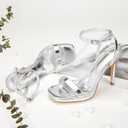 Elisabet Tang Women’s Stilettos Heeled Sandals Open Square Toe Heels,4.3 Inch Open Toe Strappy Sexy High Heels Ankle Strap Buckle Heels for Party Wedding Dress Daily Wear Shoes (Size 7,Silver)