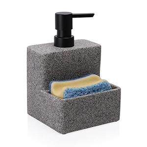 zccz Soap Dispenser with Sponge Holder, Liquid Hand and Dish Soap Dispenser Pump Bottle and Sponge Holder 2 in 1 for Kitchen Sink Bathroom Counter Storage and Organization Black Marble Look