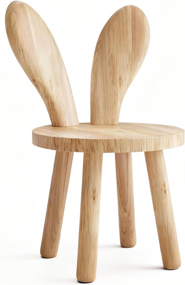 Bunny Chair for Ages 1.5-4 - Small Toddler Wooden Chair with 9.25" Seat Height, Solid Wood Rabbit Stool for Nursery, Playroom & Low Tables, Mini Kids Furniture - 1 Pack