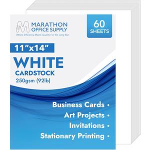 MOS White Cardstock Paper 11 x 14 Inch (60 Sheets) Heavyweight Poster Board Card Stock for Crafts, Certificates, Menus, Art Projects, Printer Compatible