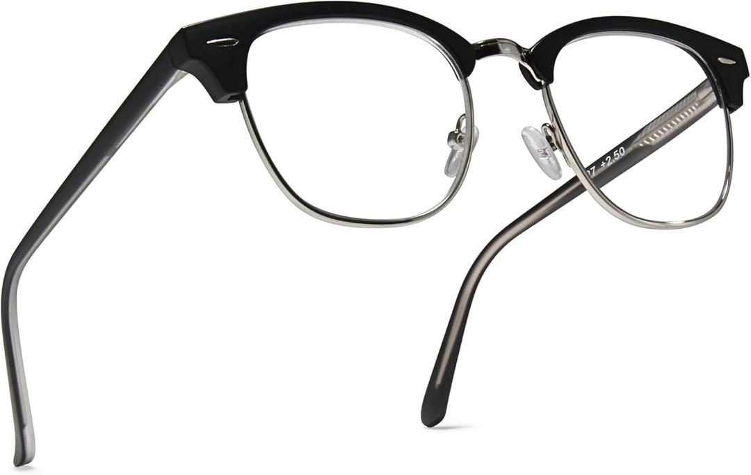 2SeeLife Premium Half Rim Reading Glasses Women & Men - Fits all Face Shapes, Metal & Sturdy Readers, Spring Hinges, Matte Black, 2.0 x