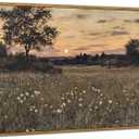 Framed Rustic Farmhouse Wildflowers Wall Art Vintage Wildflower Field Landscape Painting Retro Country Sunset Prints Wall Decor Classical Flower Landscape Painting for Living Room Bedroom 12x16 Inch