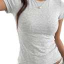 Womens Ribbed Knit T Shirts Crewneck Short Sleeve Slim Fit Basic Tee Casual Summer Tops for Women (Gray)